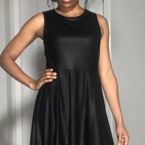 Black Faux Leather Above Knee Dress